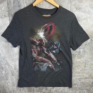 Grey Marvel Captain America vs Iron Man T-shirt Woman's Small  #Marvel Superhero